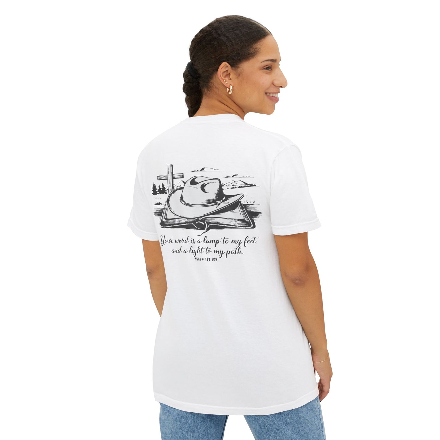 Faith-Inspired Pocket T-Shirt with Uplifting Bible Verse