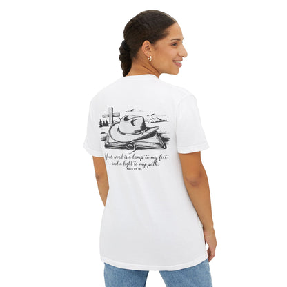 Faith-Inspired Pocket T-Shirt with Uplifting Bible Verse