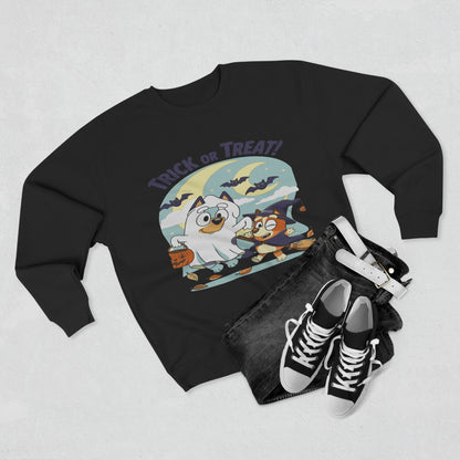 Halloween Sweatshirt, Cozy Unisex Crewneck, Trick or Treat Design, Fall Apparel, Halloween Costume, Perfect for October Celebrations
