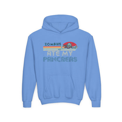 Youth Zombies Ate My Pancreas Hooded Sweatshirt, Funny Youth Hoodie, Gift for Teens, Halloween Apparel, Casual Wear, Nerd Culture Clothing