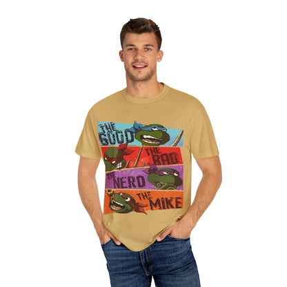 Unisex Garment-Dyed T-Shirt - Ninja Turtle Humor Tee - The Good, The Bad, The Nerd, The Mike