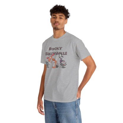 Rocky and Bullwinkle Unisex Heavy Cotton Tee, Retro Tee, Cartoon T-Shirt, Gift for Fans, Casual Wear, Unique Graphic Shirt