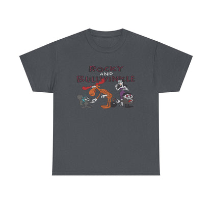 Rocky and Bullwinkle Unisex Heavy Cotton Tee, Retro Tee, Cartoon T-Shirt, Gift for Fans, Casual Wear, Unique Graphic Shirt