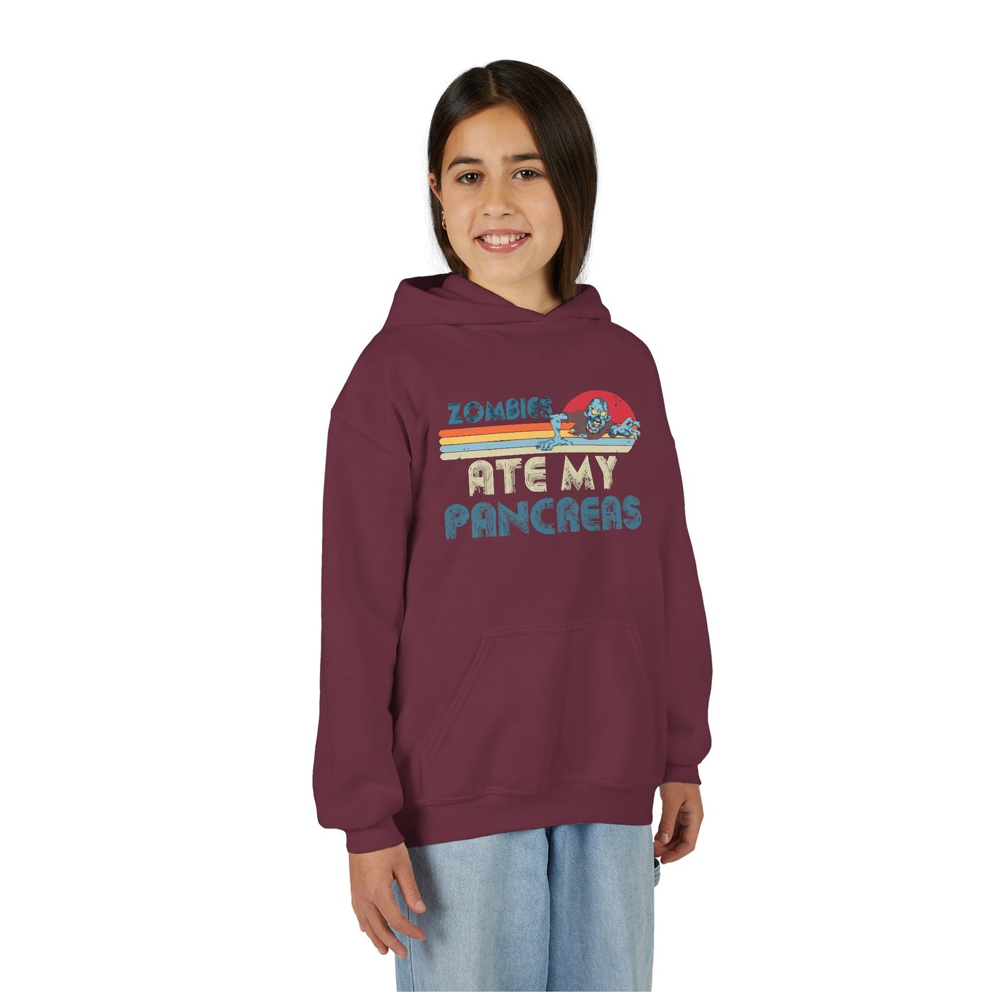 Youth Zombies Ate My Pancreas Hooded Sweatshirt, Funny Youth Hoodie, Gift for Teens, Halloween Apparel, Casual Wear, Nerd Culture Clothing