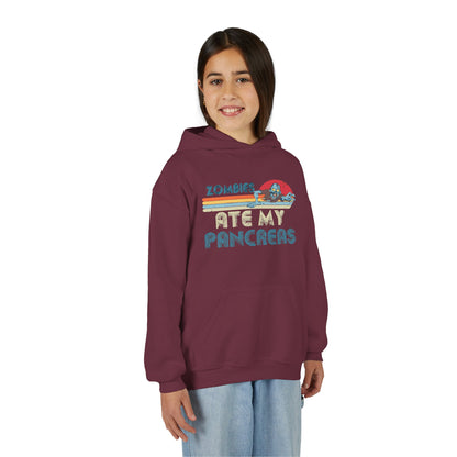 Youth Zombies Ate My Pancreas Hooded Sweatshirt, Funny Youth Hoodie, Gift for Teens, Halloween Apparel, Casual Wear, Nerd Culture Clothing