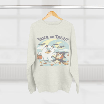 Halloween Sweatshirt, Cozy Unisex Crewneck, Trick or Treat Design, Fall Apparel, Halloween Costume, Perfect for October Celebrations
