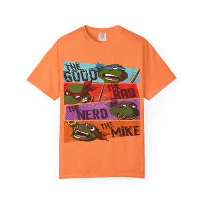 Unisex Garment-Dyed T-Shirt - Ninja Turtle Humor Tee - The Good, The Bad, The Nerd, The Mike