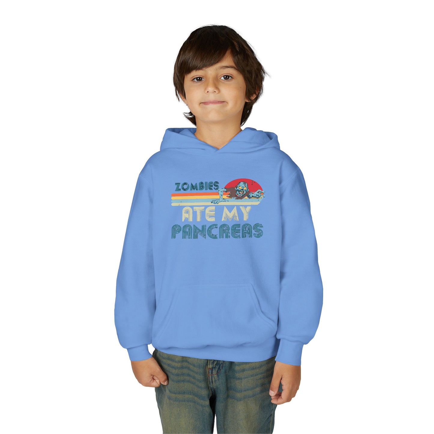 Youth Zombies Ate My Pancreas Hooded Sweatshirt, Funny Youth Hoodie, Gift for Teens, Halloween Apparel, Casual Wear, Nerd Culture Clothing