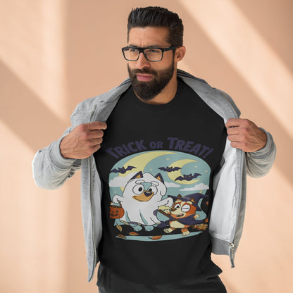 Halloween Sweatshirt, Cozy Unisex Crewneck, Trick or Treat Design, Fall Apparel, Halloween Costume, Perfect for October Celebrations
