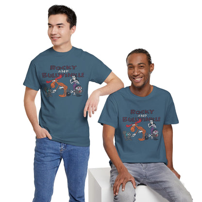 Rocky and Bullwinkle Unisex Heavy Cotton Tee, Retro Tee, Cartoon T-Shirt, Gift for Fans, Casual Wear, Unique Graphic Shirt