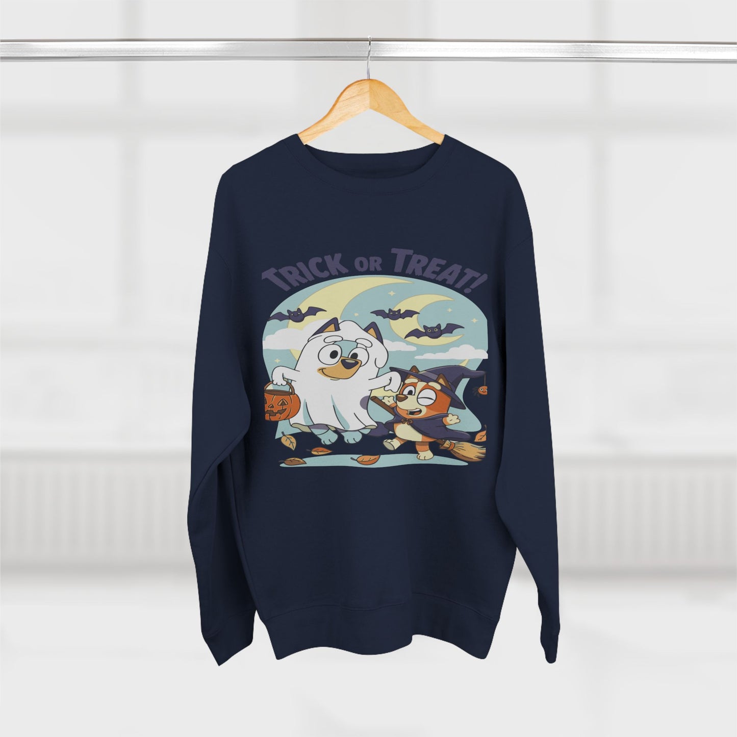 Halloween Sweatshirt, Cozy Unisex Crewneck, Trick or Treat Design, Fall Apparel, Halloween Costume, Perfect for October Celebrations