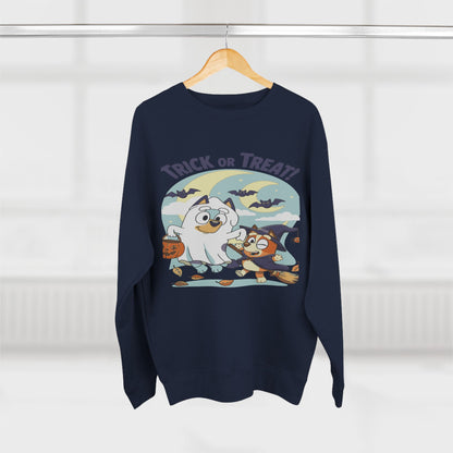 Halloween Sweatshirt, Cozy Unisex Crewneck, Trick or Treat Design, Fall Apparel, Halloween Costume, Perfect for October Celebrations