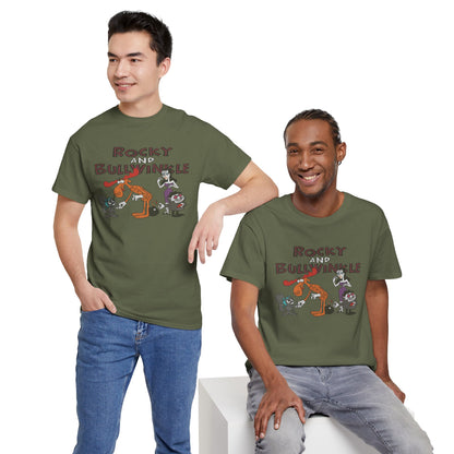 Rocky and Bullwinkle Unisex Heavy Cotton Tee, Retro Tee, Cartoon T-Shirt, Gift for Fans, Casual Wear, Unique Graphic Shirt