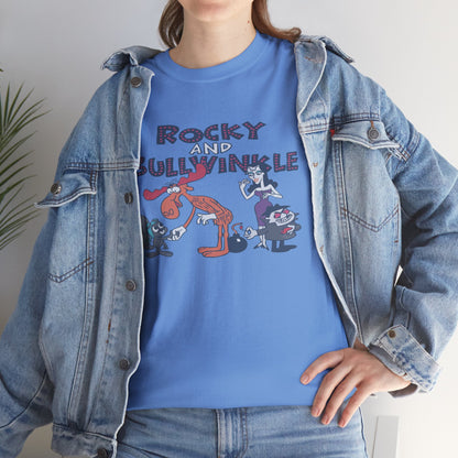 Rocky and Bullwinkle Unisex Heavy Cotton Tee, Retro Tee, Cartoon T-Shirt, Gift for Fans, Casual Wear, Unique Graphic Shirt