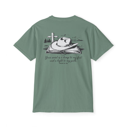 Faith-Inspired Pocket T-Shirt with Uplifting Bible Verse