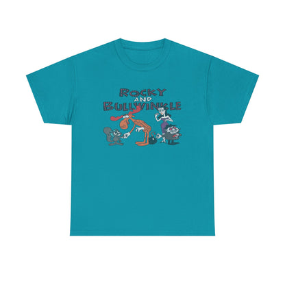 Rocky and Bullwinkle Unisex Heavy Cotton Tee, Retro Tee, Cartoon T-Shirt, Gift for Fans, Casual Wear, Unique Graphic Shirt
