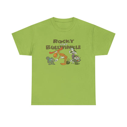 Rocky and Bullwinkle Unisex Heavy Cotton Tee, Retro Tee, Cartoon T-Shirt, Gift for Fans, Casual Wear, Unique Graphic Shirt