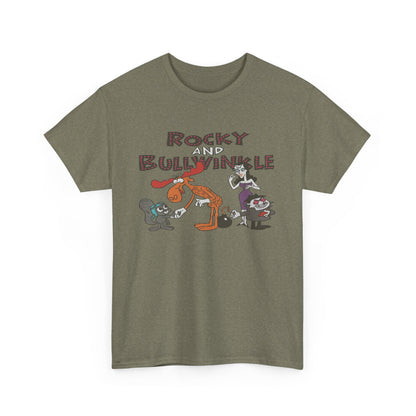 Rocky and Bullwinkle Unisex Heavy Cotton Tee, Retro Tee, Cartoon T-Shirt, Gift for Fans, Casual Wear, Unique Graphic Shirt