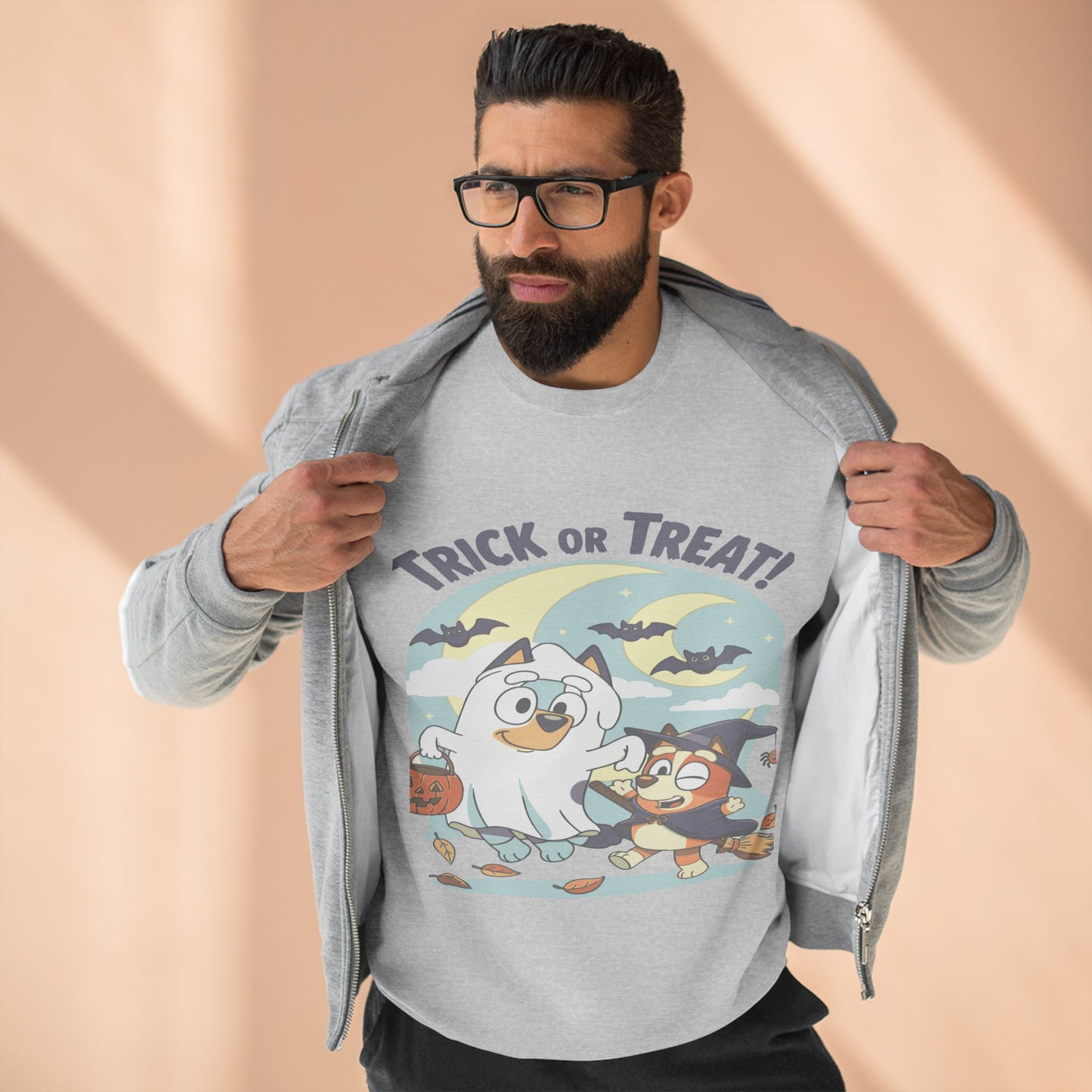 Halloween Sweatshirt, Cozy Unisex Crewneck, Trick or Treat Design, Fall Apparel, Halloween Costume, Perfect for October Celebrations