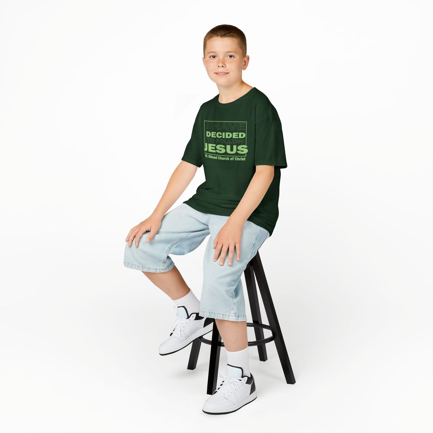 Kids T-Shirt — "I Have Decided to Follow Jesus" Neon Green Youth Church Tee