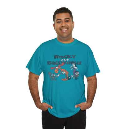Rocky and Bullwinkle Unisex Heavy Cotton Tee, Retro Tee, Cartoon T-Shirt, Gift for Fans, Casual Wear, Unique Graphic Shirt