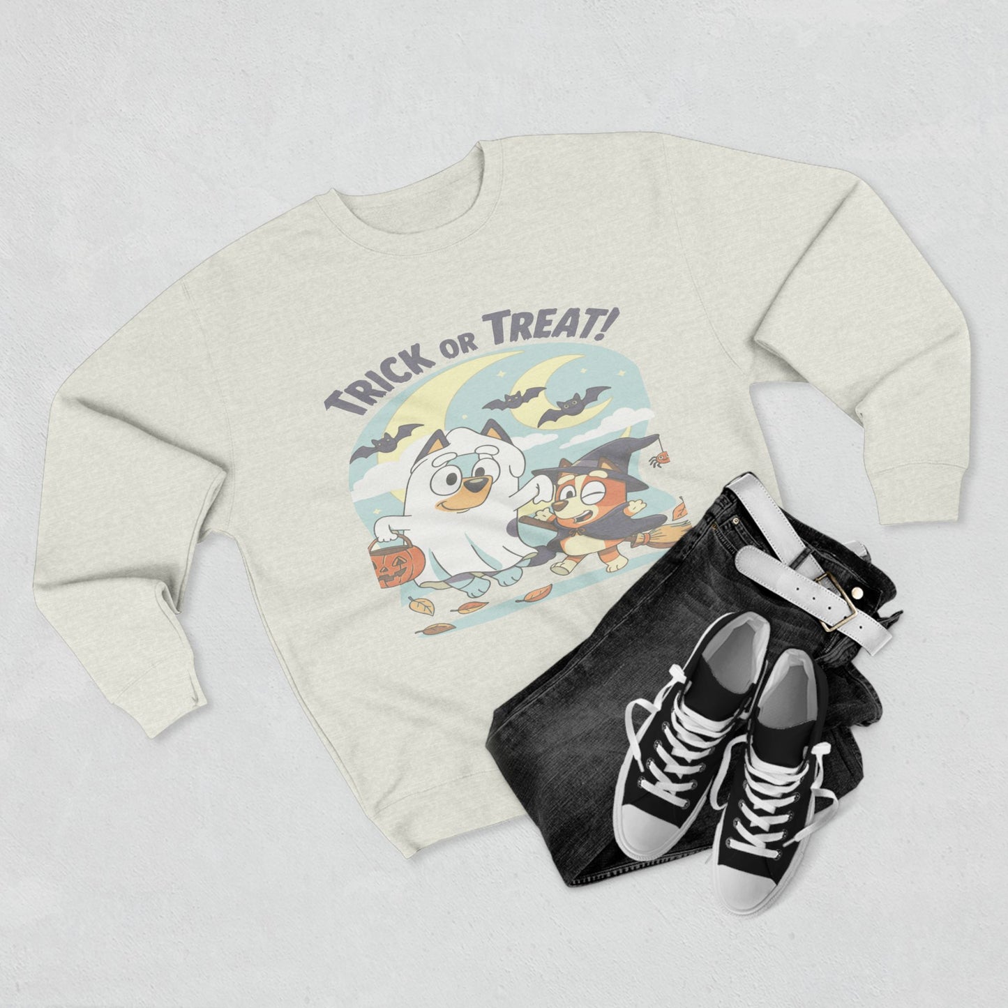 Halloween Sweatshirt, Cozy Unisex Crewneck, Trick or Treat Design, Fall Apparel, Halloween Costume, Perfect for October Celebrations