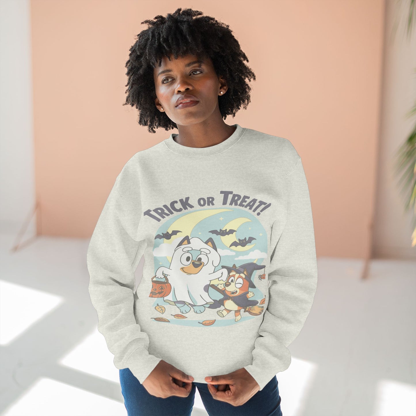 Halloween Sweatshirt, Cozy Unisex Crewneck, Trick or Treat Design, Fall Apparel, Halloween Costume, Perfect for October Celebrations