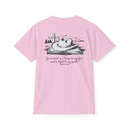 Faith-Inspired Pocket T-Shirt with Uplifting Bible Verse
