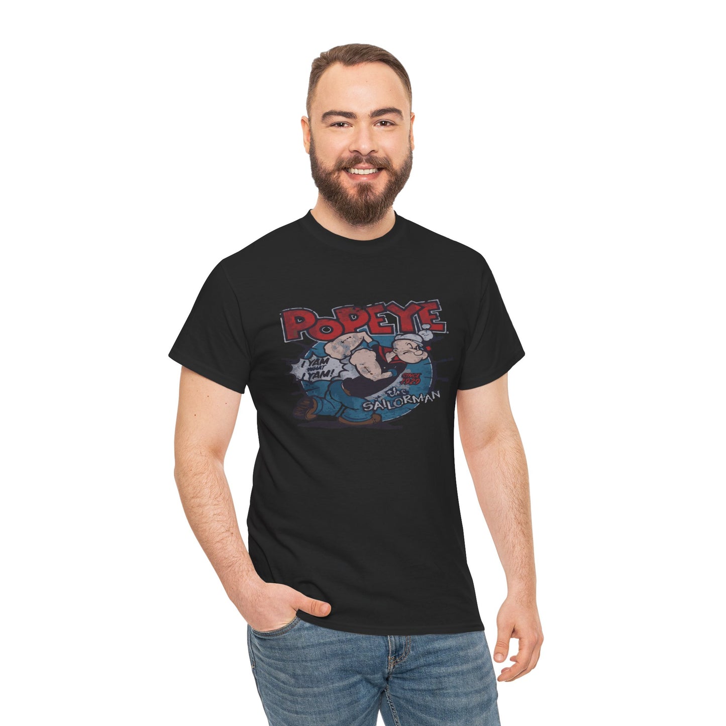 Popeye Illustration Unisex Heavy Cotton Tee, Cartoon T-Shirt, Gift for Fans, Casual Wear, Retro Design, Comfortable Top