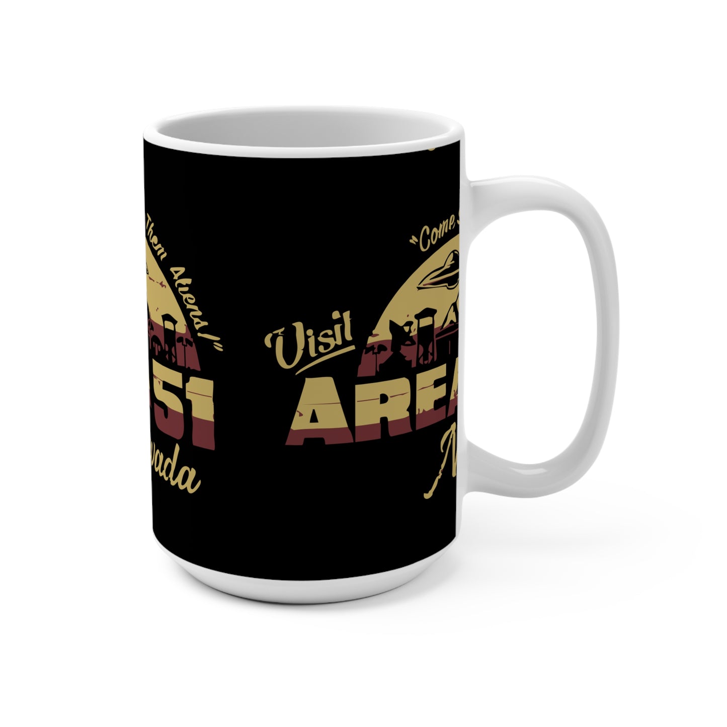 Area 51 Alien Mug - 15oz Coffee Cup, UFO Lover Gift, Sci-Fi Decor, Fun Collectible, Visit Area 51 Nevada
