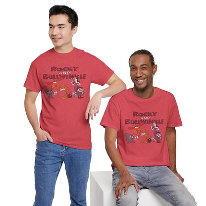 Rocky and Bullwinkle Unisex Heavy Cotton Tee, Retro Tee, Cartoon T-Shirt, Gift for Fans, Casual Wear, Unique Graphic Shirt