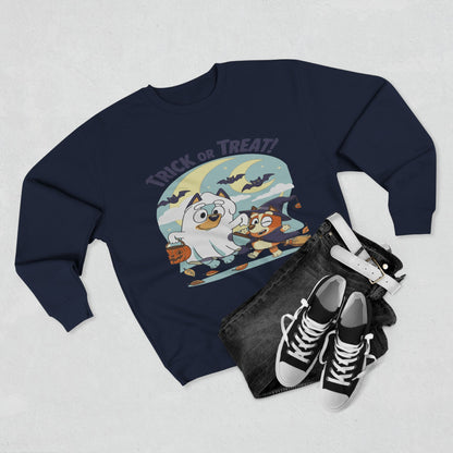 Halloween Sweatshirt, Cozy Unisex Crewneck, Trick or Treat Design, Fall Apparel, Halloween Costume, Perfect for October Celebrations