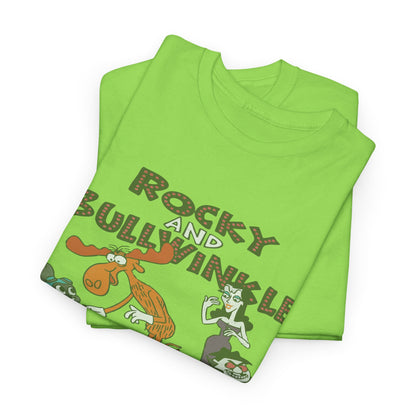 Rocky and Bullwinkle Unisex Heavy Cotton Tee, Retro Tee, Cartoon T-Shirt, Gift for Fans, Casual Wear, Unique Graphic Shirt