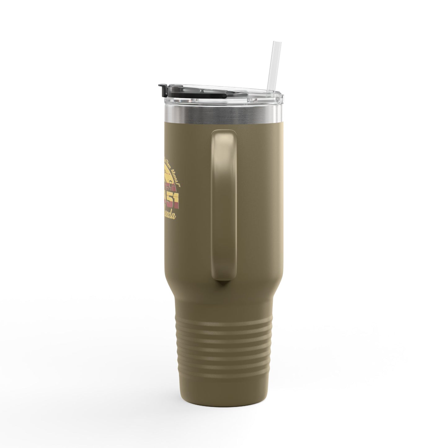 Alien Coffee Mug for Area 51 Fans, Travel Drinkware, 40oz Insulated Tumbler, Perfect for Road Trips, Gifts for UFO Lovers, Sci-Fi Inspired
