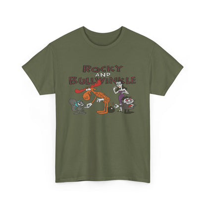 Rocky and Bullwinkle Unisex Heavy Cotton Tee, Retro Tee, Cartoon T-Shirt, Gift for Fans, Casual Wear, Unique Graphic Shirt