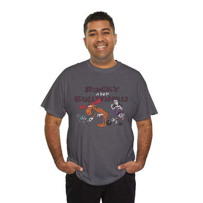 Rocky and Bullwinkle Unisex Heavy Cotton Tee, Retro Tee, Cartoon T-Shirt, Gift for Fans, Casual Wear, Unique Graphic Shirt