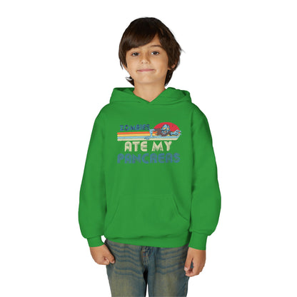 Youth Zombies Ate My Pancreas Hooded Sweatshirt, Funny Youth Hoodie, Gift for Teens, Halloween Apparel, Casual Wear, Nerd Culture Clothing