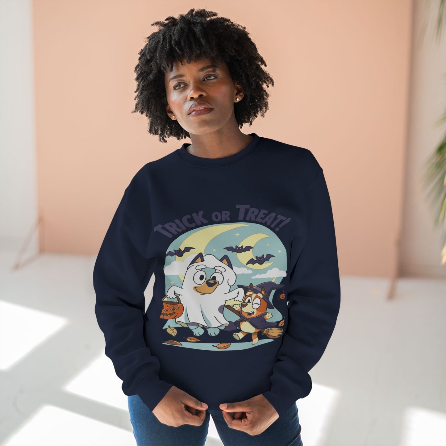 Halloween Sweatshirt, Cozy Unisex Crewneck, Trick or Treat Design, Fall Apparel, Halloween Costume, Perfect for October Celebrations