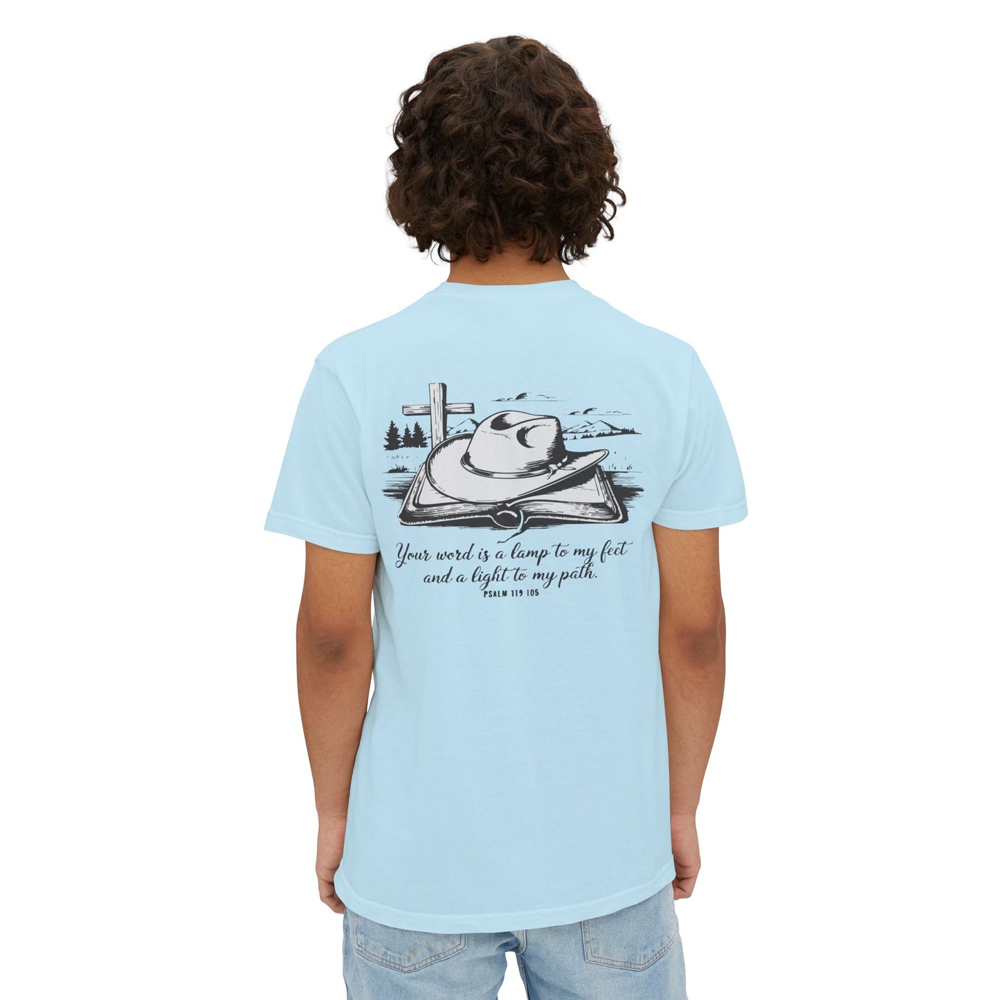 Faith-Inspired Pocket T-Shirt with Uplifting Bible Verse