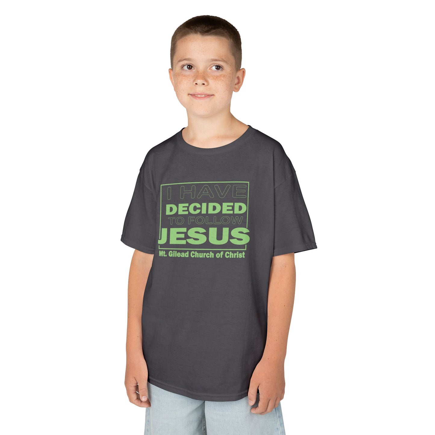 Kids T-Shirt — "I Have Decided to Follow Jesus" Neon Green Youth Church Tee