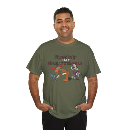 Rocky and Bullwinkle Unisex Heavy Cotton Tee, Retro Tee, Cartoon T-Shirt, Gift for Fans, Casual Wear, Unique Graphic Shirt