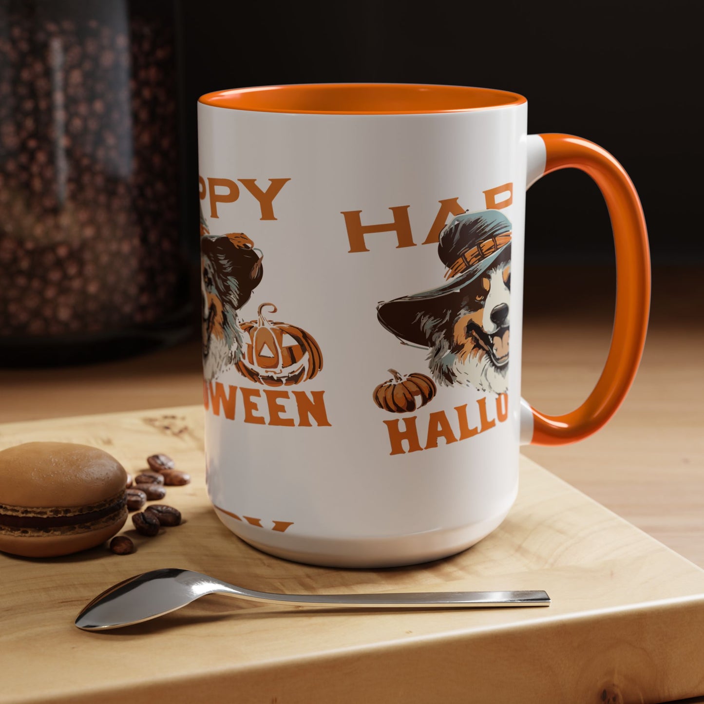 Halloween Dog Mug with Pumpkin Design, Cute Pet Lover Gift, Coffee Ceramic Cup for Fall, Spooky Season Decor, Happy Halloween