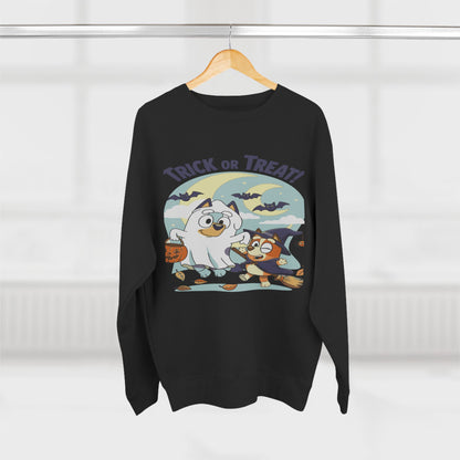 Halloween Sweatshirt, Cozy Unisex Crewneck, Trick or Treat Design, Fall Apparel, Halloween Costume, Perfect for October Celebrations