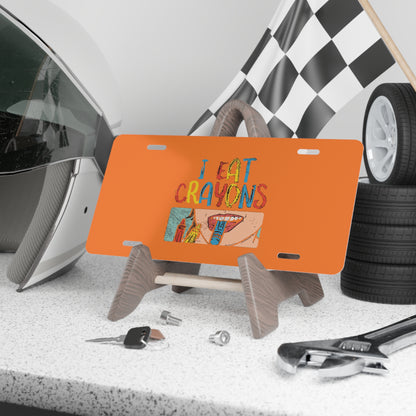 I Eat Crayons Vanity Plate, Fun Car Decor, Kids Gift, Playful License Plate, Creative Gift Idea for Children, Quirky Wall Decor