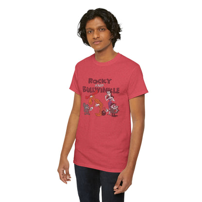 Rocky and Bullwinkle Unisex Heavy Cotton Tee, Retro Tee, Cartoon T-Shirt, Gift for Fans, Casual Wear, Unique Graphic Shirt