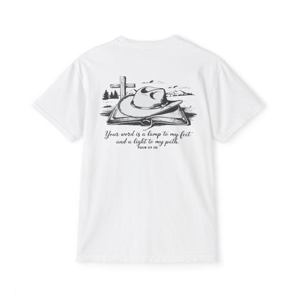 Faith-Inspired Pocket T-Shirt with Uplifting Bible Verse