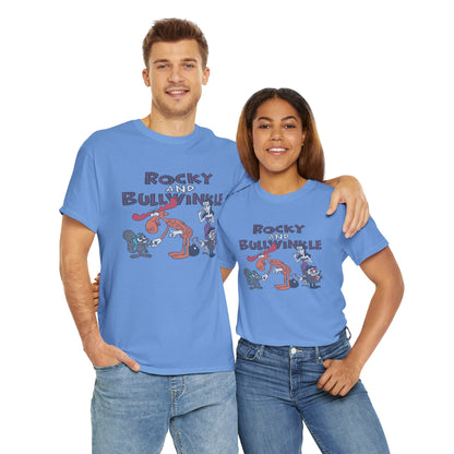 Rocky and Bullwinkle Unisex Heavy Cotton Tee, Retro Tee, Cartoon T-Shirt, Gift for Fans, Casual Wear, Unique Graphic Shirt