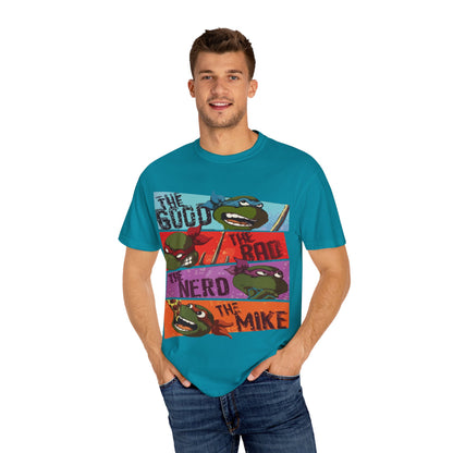 Unisex Garment-Dyed T-Shirt - Ninja Turtle Humor Tee - The Good, The Bad, The Nerd, The Mike