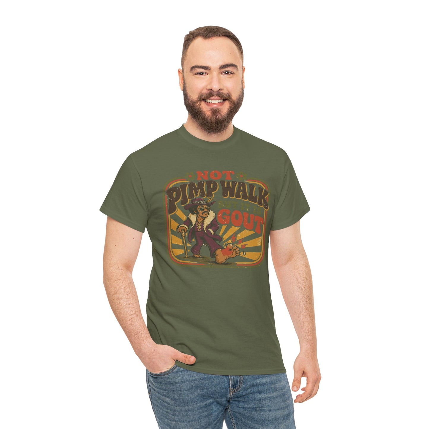 T-Shirt — Vintage 'Not Primping, It's Gout' Retro Humor Tee