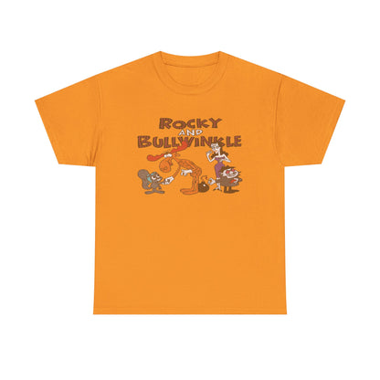 Rocky and Bullwinkle Unisex Heavy Cotton Tee, Retro Tee, Cartoon T-Shirt, Gift for Fans, Casual Wear, Unique Graphic Shirt